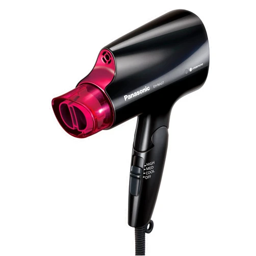 Panasonic nanoe Compact Hair Dryer for Healthy-Looking Hair, 1400W Portable Hair Dryer with Folding Handling and QuickDry Nozzle for Fast Drying – EH-NA27-K (Black/Pink)