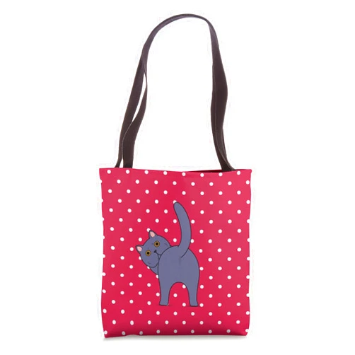 British Shorthair Kitten Back Dots Minta Funny Guess What Cat Butt Lover Magenta Polka Dot Pattern Tote Bag