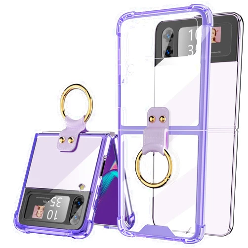 SQMCase Designed for Samsung Galaxy Z Flip 4 Case Clear with Ring, Anti-Fall Shockproof Protective Phone Cover Case Compatible with Galaxy Z Flip 4 Case 5 G 2022 (Clear Purple)