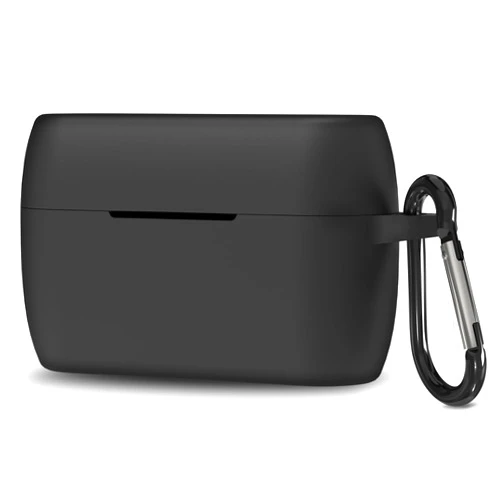 Geekria Silicone Case Cover Compatible with Jabra Elite 4 Active True Wireless Earbuds, Protective Earphones Skin Cover with Keychain Hook, Charging Port Accessible, Front LED Visible (Black)