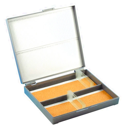 Globe Scientific 513079G ABS Plastic Slide Storage Box for 100 Slides, Cork Lined, Dark Gray