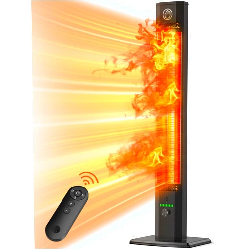 Oumebiu BALKO 42INCH Outdoor Heater, 9 Heat Levels & 540Min Timer, Child Safety Lock, IP65 Waterproof Garage Heater, 1500W Infrared Heating,Tip-Over & Overheat Protection, Patio Heaters for Outdoor Use Indoor
