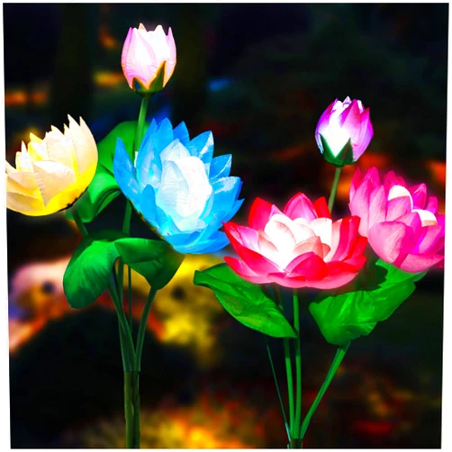 TONULAX Solar Garden Lights, Upgraded 2-Pack, Solar Lotus Flower Lights, Plastic Silk, Multi-Color, LED, Waterproof, Touch Control, 18-Hour Runtime
