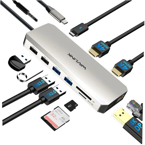 WAVLINK USB C Docking Station Dual HDMI Monitors, 12 in 1 Triple Display USB C Hub, Multiport Adapter with Dual 4K HDMI, 4K DP, 100W PD IN, 5 USB Ports, RJ45, SD/TF Slots, Audio/Mic for Macbook/Laptop