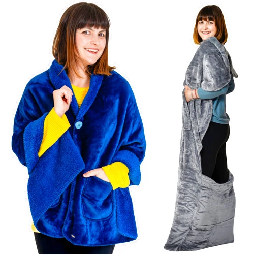 EzrAllora Premium Comfort Bundle: Double Layer Sherpa Poncho Blanket with Pockets & Premium Foot Pocket Blanket - Ideal Gifts for Grandparents, Parents, and Those Hard to Shop for