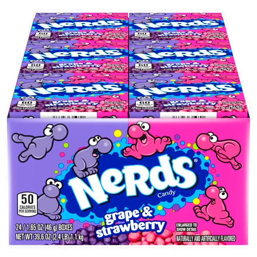 Nerds Candy, Grape & Strawberry, Treat-Size Theater Candy Boxes, Back To School Sweet Treat, 1.65 Ounce (Pack Of 24)