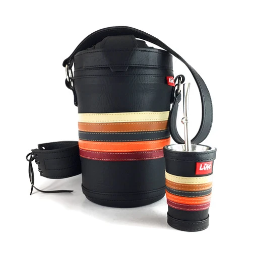 Luk Accesorios Kit Tereré Luk Termos | Set Tereré Yerba Mate | Artesanía Paraguaya Lineas coloridas | Termos+bombilla+Guampa