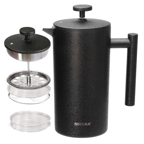 Secura French Press Coffee Maker, 304 Grade Stainless Steel Insulated Coffee Press with 2 Extra Screens, 34oz (1 Litre), Black