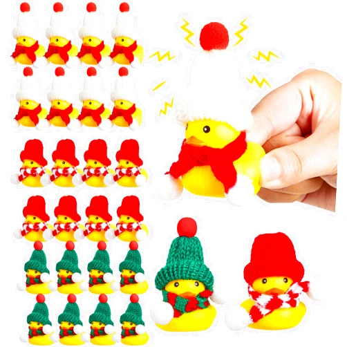 Deekin 24 Pcs Christmas Rubber Ducks Holiday Ducks with Hats and Scarf Christmas Party Favors for Kids Xmas Car Dashboard Decorations Mini Duck Car Ornaments for Baby Shower Birthday Gifts