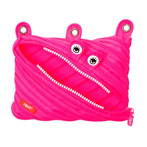 ZIPIT Monster Pencil Case for Girls, Cute 3-Ring Binder Pencil Pouch for Kids and Teens, Stationery Bag for School, Pink