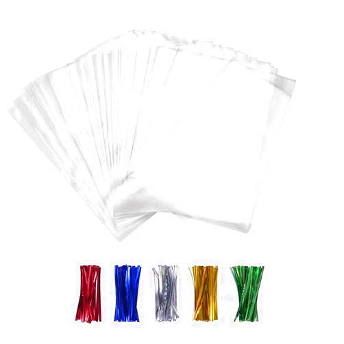XLSFPY 100PCS Cellophane Bags Clear Plastic Cello Bags 4x6 with 4
