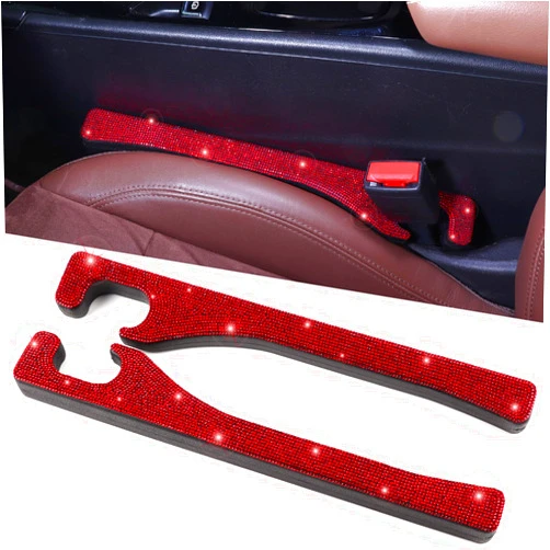 Briwill Bling Red Car Seat Gap Filler, 2 Pack Car Abyss Blocker Universal Fit for Car SUV Truck, Handmade Crystal Rhinestone Diamond Red Bling Car Accessories for Women(Red)