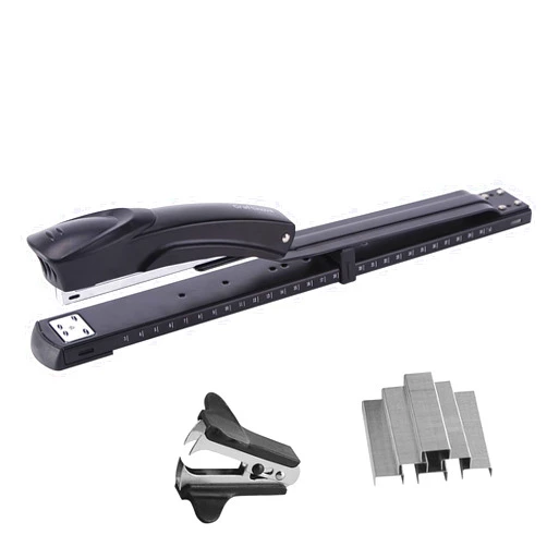 Craftinova Long Reach Stapler,with 2000 Staples & Stapler Remover Full Strip，20-25 Sheet Capacity,with Built-in Ruler and Adjustable Locking Paper Guide, Black