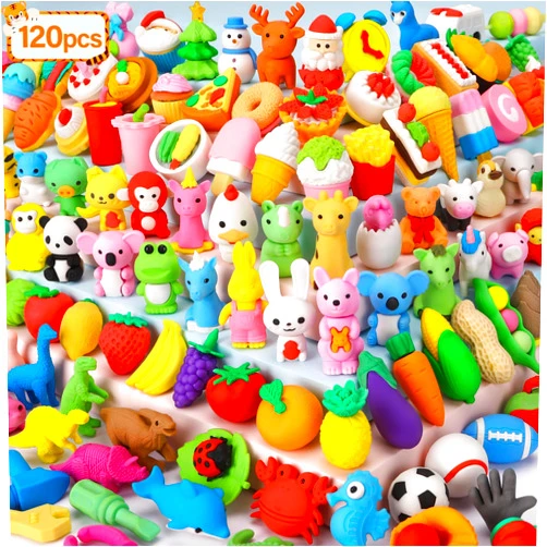 Moosia 120 Pack Animal Pencil Erasers for Kids Bulk Desk Pet Toy 3D Mini Puzzle Erasers Take Apart Erasers Treasure Box Toys Game Prize Party Favors Gift Classroom Prize Reward Back to School Supplies