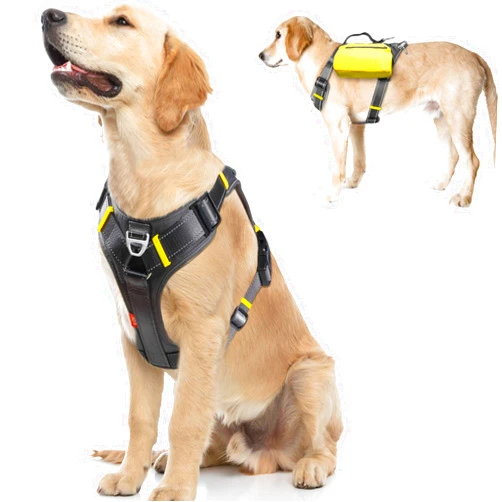 Fida Dog Harness, Multi-Functional No-Pull Pet Vest Harness with Saddle Bags Backpack, Front Leash Clip, Adjustable Soft Padded Reflective No-Choke Dog Vest Heavy Duty for Large Dog, L, Black