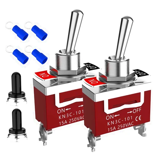 Malictele Toggle Switch, Malictele 12V 30A HeavyDuty ON/Off 2Pin SPST Waterproof Toggle Switch with Waterproof Cap and Terminals for Auto Car Boats- 2Pack