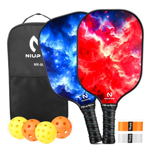 niupipo Pickleball Paddles Set of 2/4, USAPA Approved Fiberglass Surface, Polypropylene Honeycomb Core, Cushion Grip, Lightweight Pickleball Rackets with 2 Indoor and 2 Outdoor Balls, Portable Bag