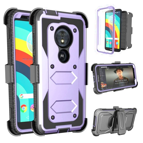 Tinysaturn Motorola Moto G6 Play Case, Moto G6 Forge Case, [Yvenus]Heavy Duty Shockproof Holster [Built-in Screen Protector] Belt Clip Kickstand Rugged Phone Case for Moto G6 Play/Moto G6 Forge-Lilac