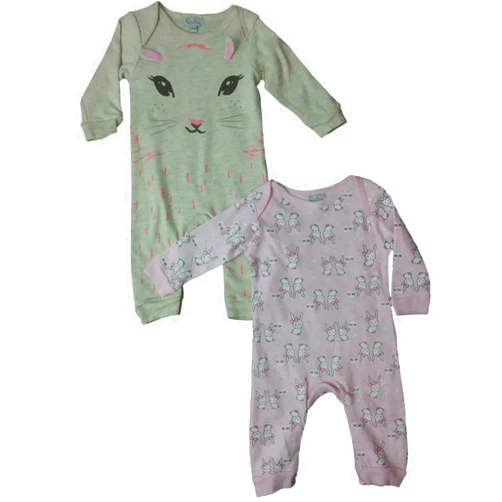 Quiltex Infant Girls Bunny Rabbit Love You Bow Sleeper 2-PC Coverall Outfits