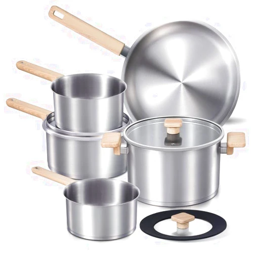CAROTE 7 Pcs Stainless Steel Cookware Set, 3-ply Base Induction Available Stainless Steel Pots and Pans Set, Tempered Glass Lids, Induction Kitchen Cookware Sets, Stay-Cool Handles