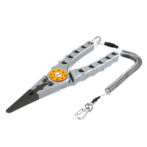 Booms Fishing X1 Aluminum Fishing Pliers Saltwater, Surf Fishing Tackle Kit, Fishing Multitool Hook Remover Braided Fishing Line Cutting and Split Ring with Coiled Lanyard and Sheath
