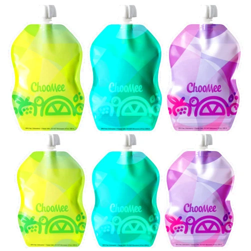 ChooMee Reusable Baby Food Storage Pouches, 8 oz | Ideal for Baby Food, Smoothies and Purees | Secure Double Lock Zipper, Wide Bottom, BPA Free | SnakPack TropiColor 6 CT