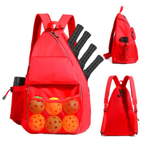 GOROANLY Sports bag for pickleball- Large Capacity Sports Bag for 4 Paddles, Adjustable & Multi-Functional - Ideal for Tennis, Squash, Cross-body Sports Backpack With Fence Hook (Red)