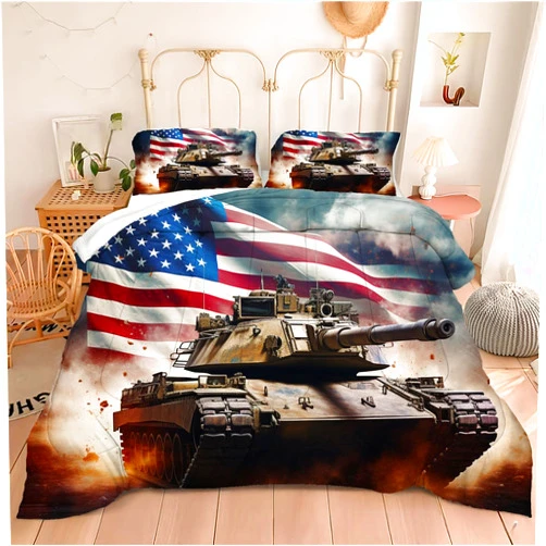 Motorax American Flag Comforter Set Twin Military Camo Down Comforter, Retro Army 3D Tank USA Flag Bedding Set for Kids Boys Teens Men Bedroom,1 Comforter 1 Pillowcase