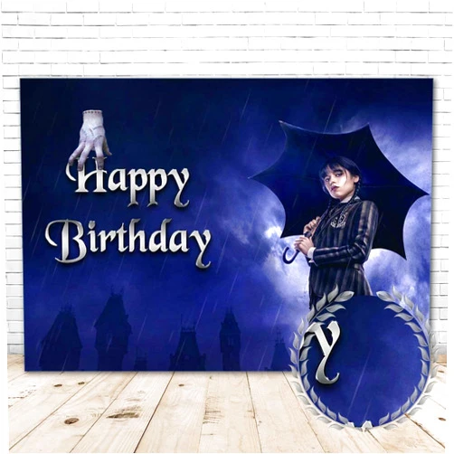 ABINE Wednesday Addams Happy Birthday Backdrop 7x5ft Wednesday Addams Birthday Backdrop Marlina for Girls Vinyl Wednesday Addams Themed Birthday Decorations Banner Customized