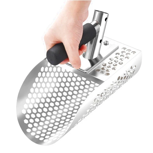 GADFISH Sand Scoop for Metal Detecting, Heavy Duty Metal Detector Beach Finds Scoop, Stainless Steel Metal Detecting Tool Digging Shovel Fast Sifting Stainless Steel Shovel