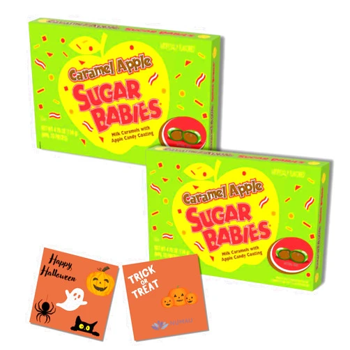 NUMAU Two Pack Of Caramel Apple Sugar Babies 4.75 Oz Theater Boxes with Exclusive NUMAU Stickers - Halloween Candy, Caramel Apple, Halloween Themed Candy
