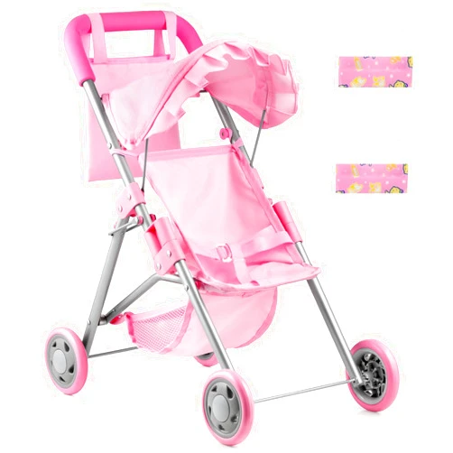 GAGAKU Baby Doll Stroller for Toddlers, Foldable Toy Stroller with Storage Basket and Bag, Diapers - Reborn Doll Accessories for Girls & Kids Ages 3+, Pink