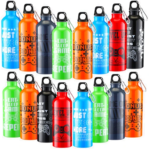 SiliFine 17oz Gaming Water Bottle Sports Insulated Water Bottles with Hook Clip Funny Quotes Aluminum Gamer Iced Coffee Travel Mug for Adult Kid Birthday Video Game Party Favors(24 Pcs)