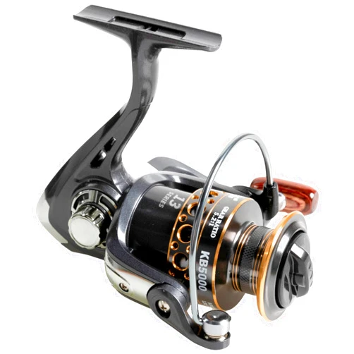 Kuifa Spinning Fishing Reels with Left/Right Interchangeable Collapsible Wood Handle Powerful Metal Body 5.2:1 Gear Ratio Smooth 13BB CNC Aluminum Spool for Saltwater Freshwater (3000) Black/Gold