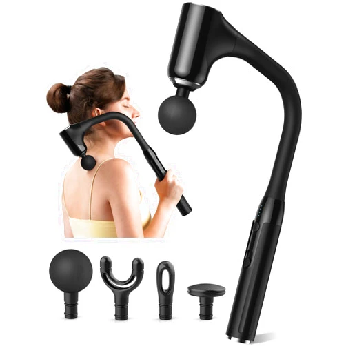 FVZ Massage Gun Deep Tissue - Back Massager for Pain Relief Deep Tissue with Extended Handle, 12MM Percussion Less-Shock Neck/Foot/Leg/Shoulder Massager, Infinitely Adjustable Speed & 4 Replaceable Heads