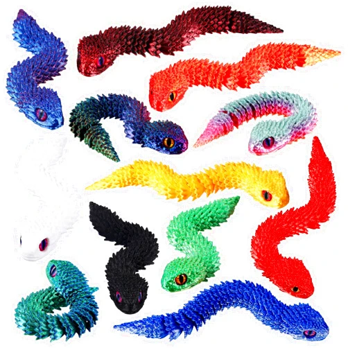 Honoson 12 Pcs 3D Printed Fidget Toy 3D Printed Snakes Small Animal Toy Flexible Cute Articulating Pet Stress Relief Fidget Toys for Play and Display(13cm)