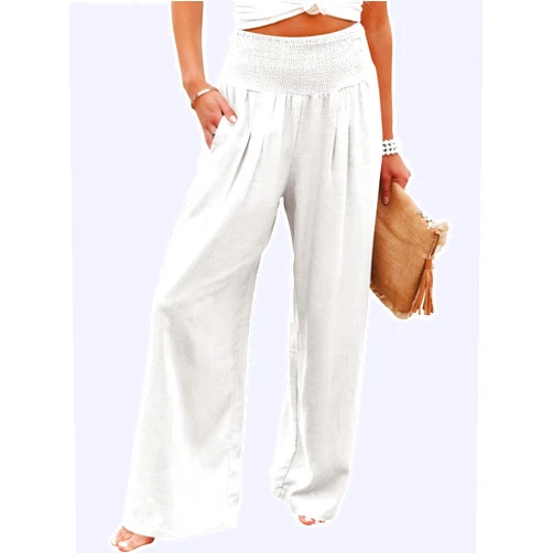 ANRABESS Women Linen Palazzo Pants Summer Boho Wide Leg High Waist Casual Lounge Pant 2025 Beach Travel Vacation Outfits