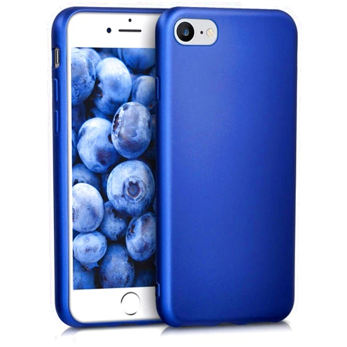 kwmobile Case Compatible with Apple iPhone SE (2022) / iPhone SE (2020) / iPhone 8 / iPhone 7 Case - Soft Slim Metallic TPU Silicone Cover - Metallic Blue