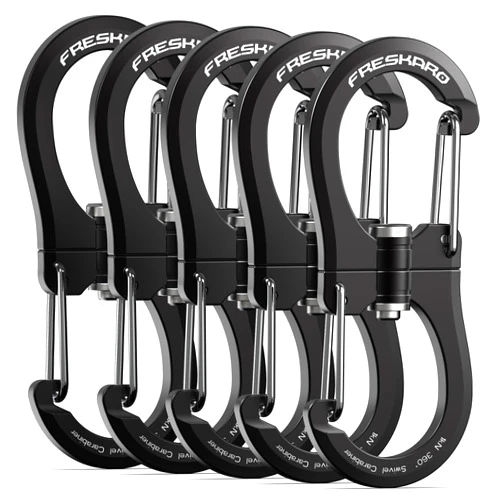 FresKaro 1kN Double-Ended Wiregate Carabiner Clip, Patented Design, Reversible 360 Spin, Lightweight Utility Hook for Hiking, Camping, Fishing, Birdfeeders, Keychain, Not for Climbing