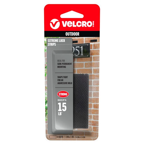 VELCRO Brand Extreme Lock Mounting Strips with Adhesive. Water and UV Resistant, Holds 15 lbs. 4 sets 3 x 1 Inch, Black. Powerful Attachment for Signage, Electronic Devices Indoors or Outdoors