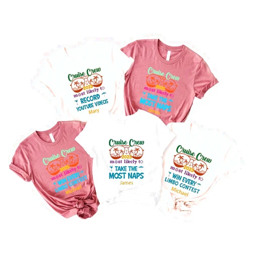 Gift Valley Custom Cruise Crew Shirt 2025, Personalized “Most Likely to” Vacation T-Shirt, Family Cruise Matching Shirts, Funny Tropical Trip Tee, Custom Name Cruise Shirt for Group & Friends Multi