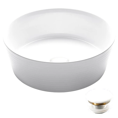 Kraus KCV-205GWH-20 Viva Porcelain Ceramic Vessel Bathroom Sink, Round 15 3/4 in. D x 5 3/8 in. H, White 15.75x 5.5 in