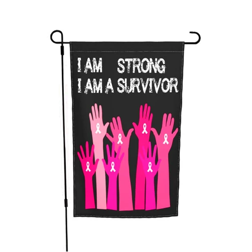 Wizfuyq I Am Strong, I Am A Survivor Pink Ribbons Breast Cancer Awareness Garden Flag 12×18 Inch Double Sided Decorative Yard Banner Garden Flag Holiday For Party Home Outdoor Decoration Sign