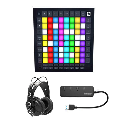 Novation Launchpad Pro MK3 Bundle with Over-Ear Headphones and 3.0 4 Port USB Hub (3 Items)