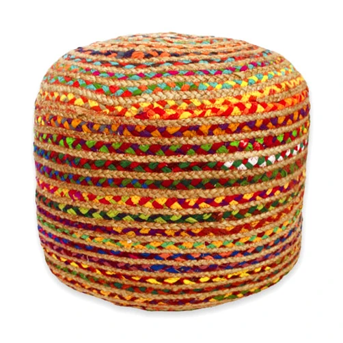 Agro Richer Hand Woven Home Décor Braided Cotton Jute Mix Pouf Ottoman Footrest Bean Bag, Floor Chair for The Living Room, Bedroom and Kids Room Rustic Farmhouse Multi Color (Cover Only) 20x20 Inch