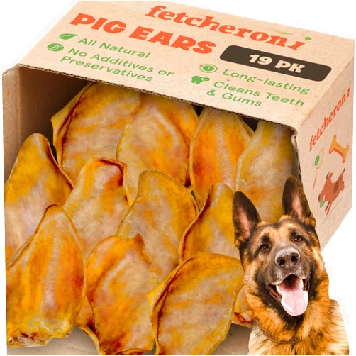 FETCHERONI Whole Pig Ears for German Shepherd Dogs Large - 19 Pack Long Lasting Dog Chews – Dog Treats One Ingredient Delicious All Natural Flavor – Easy to Digest Dog Treats for Large Dog