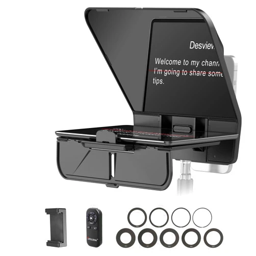 Desview T5 Teleprompter for Smartphone/11'' Tablet/DSLR, 49-82mm Adapter Rings, Durable Coated Glass, Bluetooth Remote & Free APP, for Live Streaming/YouTube/Vlogging/Video Recording