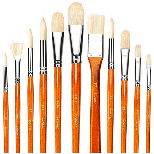 Fuumuui Oil Paint Brushes, 11pcs Professional Natural Hog Bristle Acrylic Paint Brush Set Perfect for Oil and Acrylic Painting with Long Handle