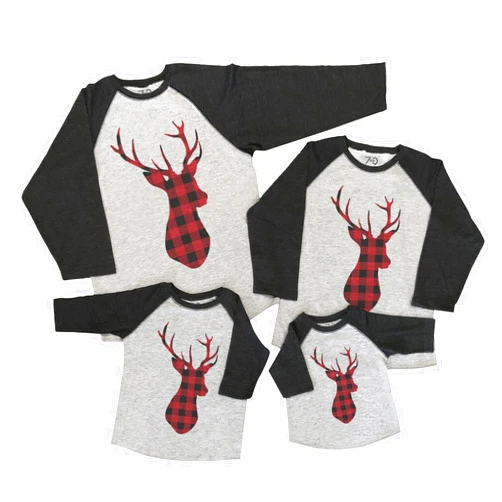 7 ate 9 Apparel Matching Family Christmas Shirts - Plaid Deer Grey Shirt 2T