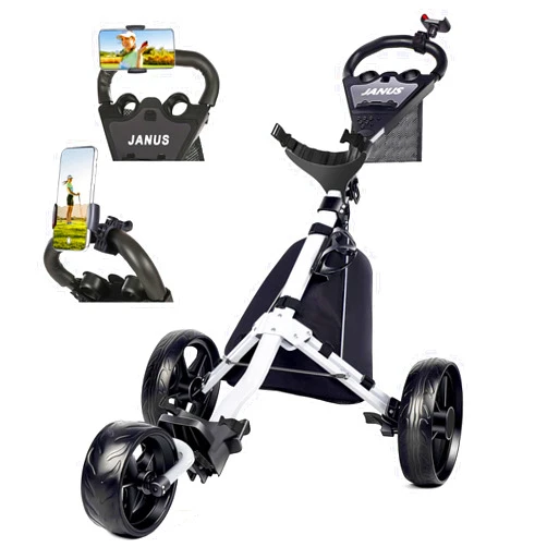 JANUS Golf Push Cart, Golf cart for Golf Clubs, Golf Pull cart for Golf Bag, Golf Push carts 3 Wheel Folding, Golf Accessories for Men Women/Kids Practice BODY WHITE